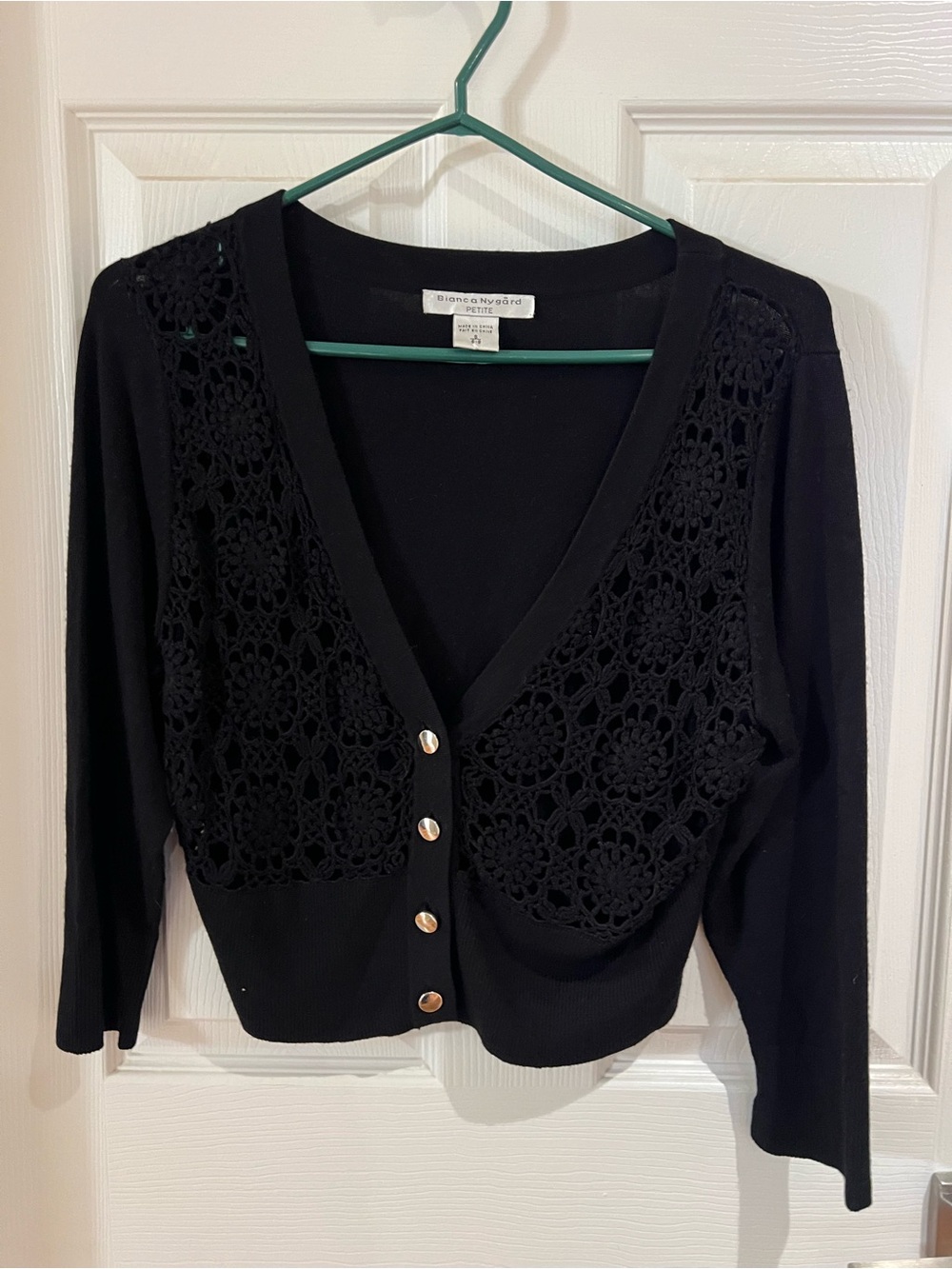 Chelsea & Violet Black Crochet Front V-Neck Cardigan